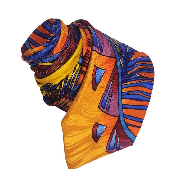 Rush Limbaugh No Boundaries Collection Orange Blue Abstract Feather Pattern Tie - Picture 2 of 6